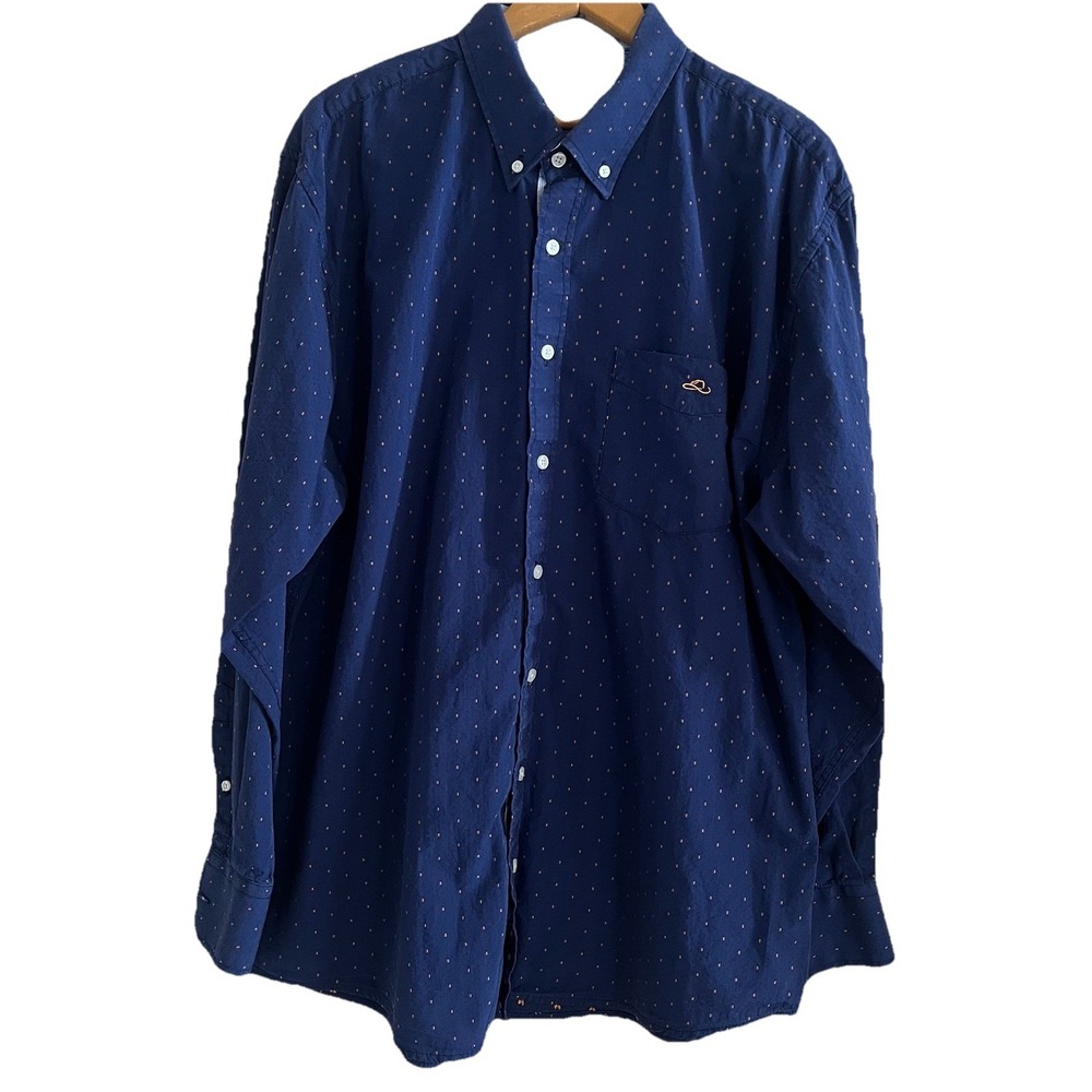 Resistol Men's L Navy Blue Print Button Down Shirt Long Sleeve Flip Cuff Western